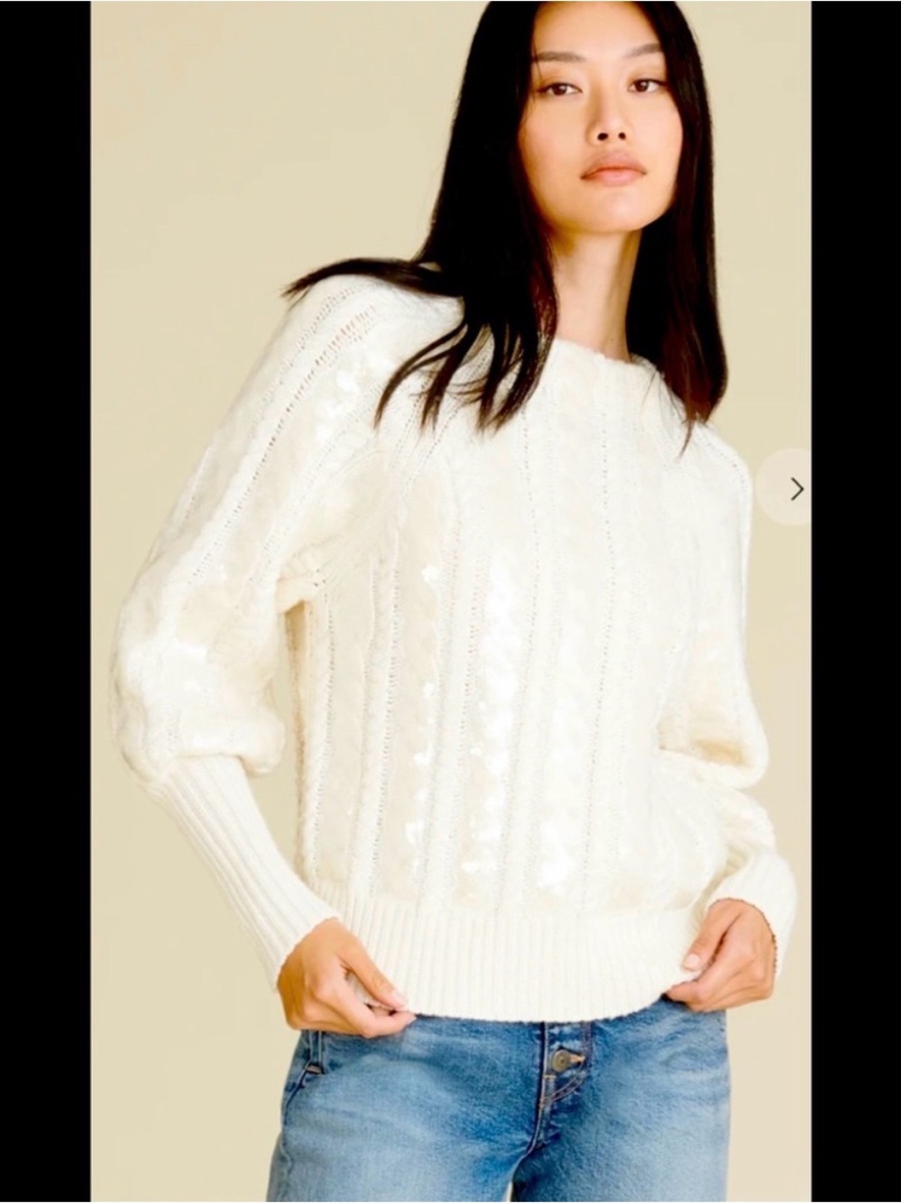 Veronica Beard Cream Cable Knit Crewneck Sweater